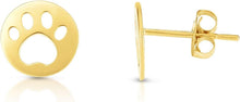 Load image into Gallery viewer, 14k Yellow Gold 8.5mm Paw Print Stud Earrings