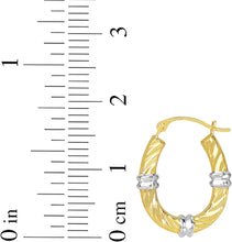 Load image into Gallery viewer, 10k Yellow Gold 18mm Oval Twist Station Two-Tone Hoop Earrings