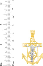 Load image into Gallery viewer, 10k Yellow Gold Jesus Christ Crucifix Anchor Two-Tone Religious Pendant