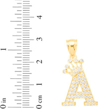 Load image into Gallery viewer, 10k Yellow Gold 0.8" Pave CZ Personalized Crown Alphabet Letter A - Z Initial Charm Pendant with optional Chain Necklace