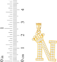Load image into Gallery viewer, 10k Yellow Gold 0.8" Pave CZ Personalized Crown Alphabet Letter A - Z Initial Charm Pendant with optional Chain Necklace