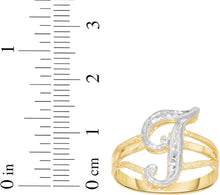 Load image into Gallery viewer, 10k Two-Tone Yellow Gold and White Gold 15mm Personalized A-Z Initial Cursive Letter Ring, Sizes 3 - 10