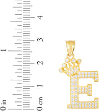 Load image into Gallery viewer, 10k Yellow Gold 0.8" Pave CZ Personalized Crown Alphabet Letter A - Z Initial Charm Pendant with optional Chain Necklace