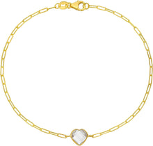 Load image into Gallery viewer, Floreo 14k Yellow Gold Paperclip Chain Heart Gemstone Bracelet 7 Inch