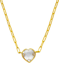 Load image into Gallery viewer, Floreo 14k Yellow Gold Paperclip Chain Heart Gemstone Necklace 18 Inch
