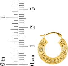 Load image into Gallery viewer, 10k Yellow Gold 17mm Greek Key Hoop Earrings