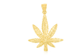 Load image into Gallery viewer, 10k Yellow Gold Textured Marijuana Weed Symbol Pendant