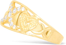 Load image into Gallery viewer, 10k Yellow Gold 9mm CZ XOXO X O Heart Ring, Sizes 4 - 11