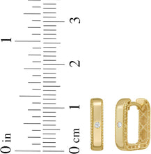 Load image into Gallery viewer, Italian .03cttw Diamond 14k Yellow Gold 12.3mm Square Huggie Hoop Earrings