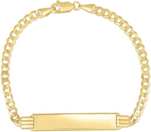 Load image into Gallery viewer, 10k Yellow Gold 5mm Solid Curb Personalized Engraved Name Bar Custom ID Link Bracelet