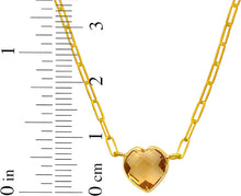 Load image into Gallery viewer, Floreo 14k Yellow Gold Paperclip Chain Heart Gemstone Necklace 18 Inch