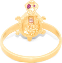 Load image into Gallery viewer, 10k Yellow Gold 14mm Turtle Simulated Ruby Tri-Tone Ring, Sizes 4 - 10