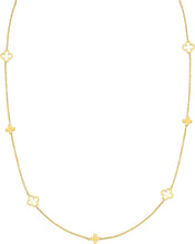 Load image into Gallery viewer, 14k Yellow Gold Alternating 4.7mm Solid & 6.2mm Outline Clover Charm Adjustable Chain Necklace, 16 Inch-18"