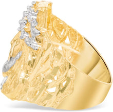 Load image into Gallery viewer, 10k Yellow Gold 25mm Jesus Face Two-Tone CZ Openwork Men's Ring, Sizes 5 - 13