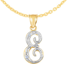 Load image into Gallery viewer, 10k Yellow Gold and White Gold Two-Tone 21.5mm Cursive Personalized Alphabet A-Z Initial Pendant with Optional 1.1mm Solid Cable Chain, 18 Inch
