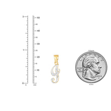 Load image into Gallery viewer, 10k Yellow Gold and White Gold Two-Tone 21.5mm Cursive Personalized Alphabet A-Z Initial Pendant with Optional 1.1mm Solid Cable Chain, 18 Inch