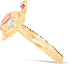 Load image into Gallery viewer, 10k Yellow Gold 14mm Turtle Simulated Ruby Tri-Tone Ring, Sizes 4 - 10