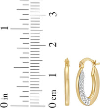 Load image into Gallery viewer, 14k Two-Tone Gold 16mm Half Textured Flat Oval Hoop Earrings