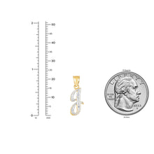 Load image into Gallery viewer, 10k Yellow Gold and White Gold Two-Tone 21.5mm Cursive Personalized Alphabet A-Z Initial Pendant with Optional 1.1mm Solid Cable Chain, 18 Inch