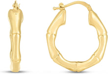 Load image into Gallery viewer, 14k Yellow Gold 25mm Bamboo Hoops Earrings