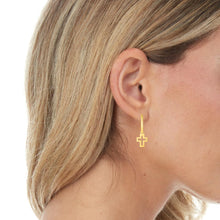Load image into Gallery viewer, 14k Yellow Gold 25.4mm Polished Cross Dangle Light Weight Hoop Earrings