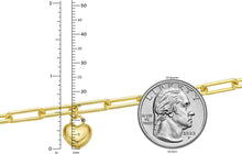 Load image into Gallery viewer, 14k Yellow Gold Puffed Heart Charm 4.5mm Paperclip Link Bracelet, 7.25 Inch