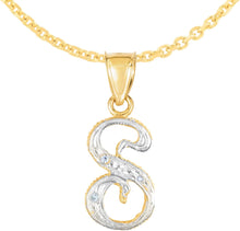 Load image into Gallery viewer, 10k Yellow Gold and White Gold Two-Tone 21.5mm Cursive Personalized Alphabet A-Z Initial Pendant with Optional 1.1mm Solid Cable Chain, 18 Inch