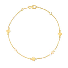 Load image into Gallery viewer, 14k Yellow Gold 8.3mm Gold Pearl & Clover Station Link Bracelet, 6.25" - 7 Inch