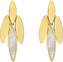 Load image into Gallery viewer, 14k Yellow Gold 28mm Mother of Pearl Leaf Gemstone Earrings