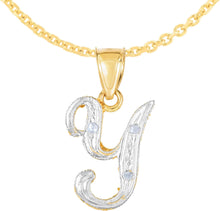Load image into Gallery viewer, 10k Yellow Gold and White Gold Two-Tone 21.5mm Cursive Personalized Alphabet A-Z Initial Pendant with Optional 1.1mm Solid Cable Chain, 18 Inch