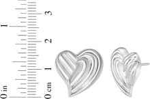 Load image into Gallery viewer, 925 Sterling Silver or 14k Gold over Silver 17mm Flat Back Ridged Heart Stud Earrings