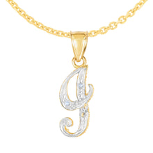 Load image into Gallery viewer, 10k Yellow Gold and White Gold Two-Tone 21.5mm Cursive Personalized Alphabet A-Z Initial Pendant with Optional 1.1mm Solid Cable Chain, 18 Inch