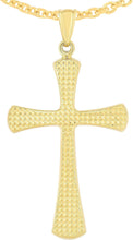 Load image into Gallery viewer, 14k Yellow Gold 1.1" Diamond Cut Classic Cross Charm Pendant with optional Adjustable Chain Necklace