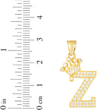 Load image into Gallery viewer, 10k Yellow Gold 0.8" Pave CZ Personalized Crown Alphabet Letter A - Z Initial Charm Pendant with optional Chain Necklace