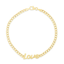 Load image into Gallery viewer, 14k Yellow Gold 3.4mm Polished Love Curb Charm Bracelet, 7 Inch