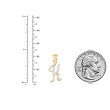 Load image into Gallery viewer, 10k Yellow Gold and White Gold Two-Tone 21.5mm Cursive Personalized Alphabet A-Z Initial Pendant with Optional 1.1mm Solid Cable Chain, 18 Inch