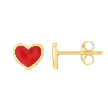 Load image into Gallery viewer, 14k Yellow Gold 6mm High Polished Red Heart Stud Earrings