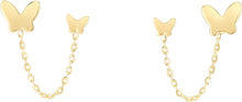 Load image into Gallery viewer, 14k Yellow Gold 6.7mm Duo Butterfly Chain Earrings