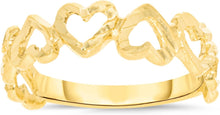 Load image into Gallery viewer, 10k Yellow Gold 5.5mm Alternating Diamond Cut Hearts Band Filigree Ring
