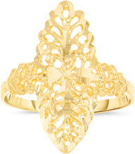 Load image into Gallery viewer, 10k Yellow Gold 22mm Oval Diamond Cut Leaf Openwork Filigree Ring