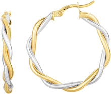 Load image into Gallery viewer, 10k Two-Tone Gold 3mm Intertwined Round Hoop Earrings