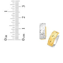 Load image into Gallery viewer, 14k Yellow Gold and White Gold 15mm Reversible Pattern Huggie Earrings