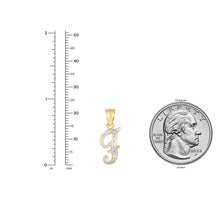 Load image into Gallery viewer, 10k Yellow Gold and White Gold Two-Tone 21.5mm Cursive Personalized Alphabet A-Z Initial Pendant with Optional 1.1mm Solid Cable Chain, 18 Inch
