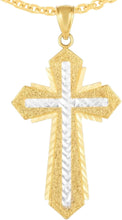 Load image into Gallery viewer, 14k Yellow Gold 1.5" Triple Layered Two-Tone Cross Charm Pendant with optional Adjustable Chain Necklace