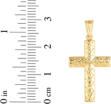 Load image into Gallery viewer, 14k Yellow Gold 0.9" Reversible Diamond Cut & Polished Cross Charm Pendant with optional Adjustable Chain Necklace