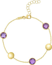 Load image into Gallery viewer, 14k Yellow Gold 6.4mm Natural Blue Topaz Gemstone Pebble Charm Bracelet, Adjustable 6.25 Inch-7.25"