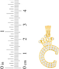 Load image into Gallery viewer, 10k Yellow Gold 0.8" Pave CZ Personalized Crown Alphabet Letter A - Z Initial Charm Pendant with optional Chain Necklace