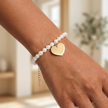 Load image into Gallery viewer, 14k Yellow Gold 20mm Pearl Heart Charm Customizable Engravable Disk Bracelet, 7.25" - 8 Inch