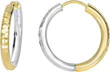 Load image into Gallery viewer, 14k Yellow Gold Double Textured Diamond Cut Two-Tone Reversible Endless Hoop Earrings