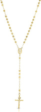 Load image into Gallery viewer, 10k Yellow Gold or Tri Color Gold 4mm Rosary with Virgin Mary Medal and Crucifix of Jesus Cross Pendant Chain Necklace